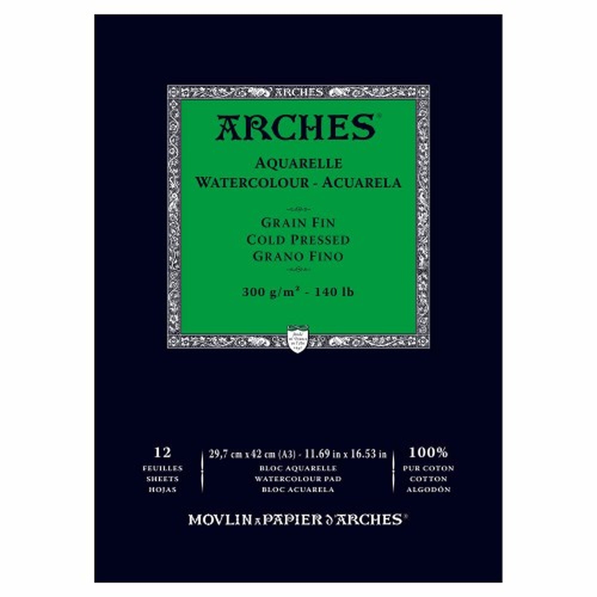 Akvarellblock – Fin (CP/Not), 300 g, 12 ark – Arches
