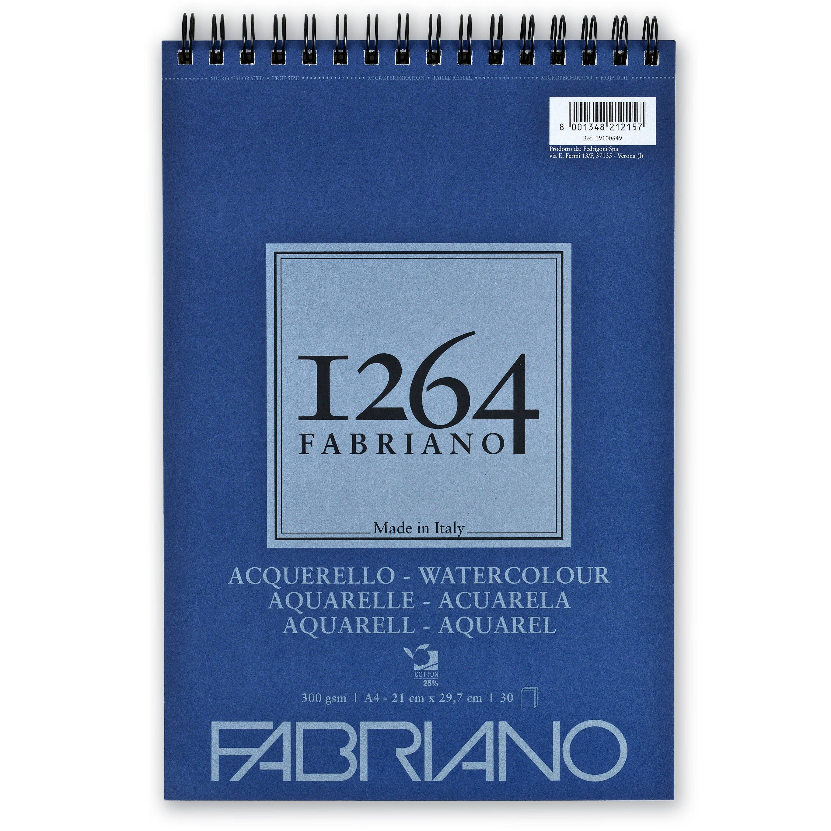 Akvarellblock – 1264 – Fin (CP/Not), 300 g, 30 ark – Fabriano - A4