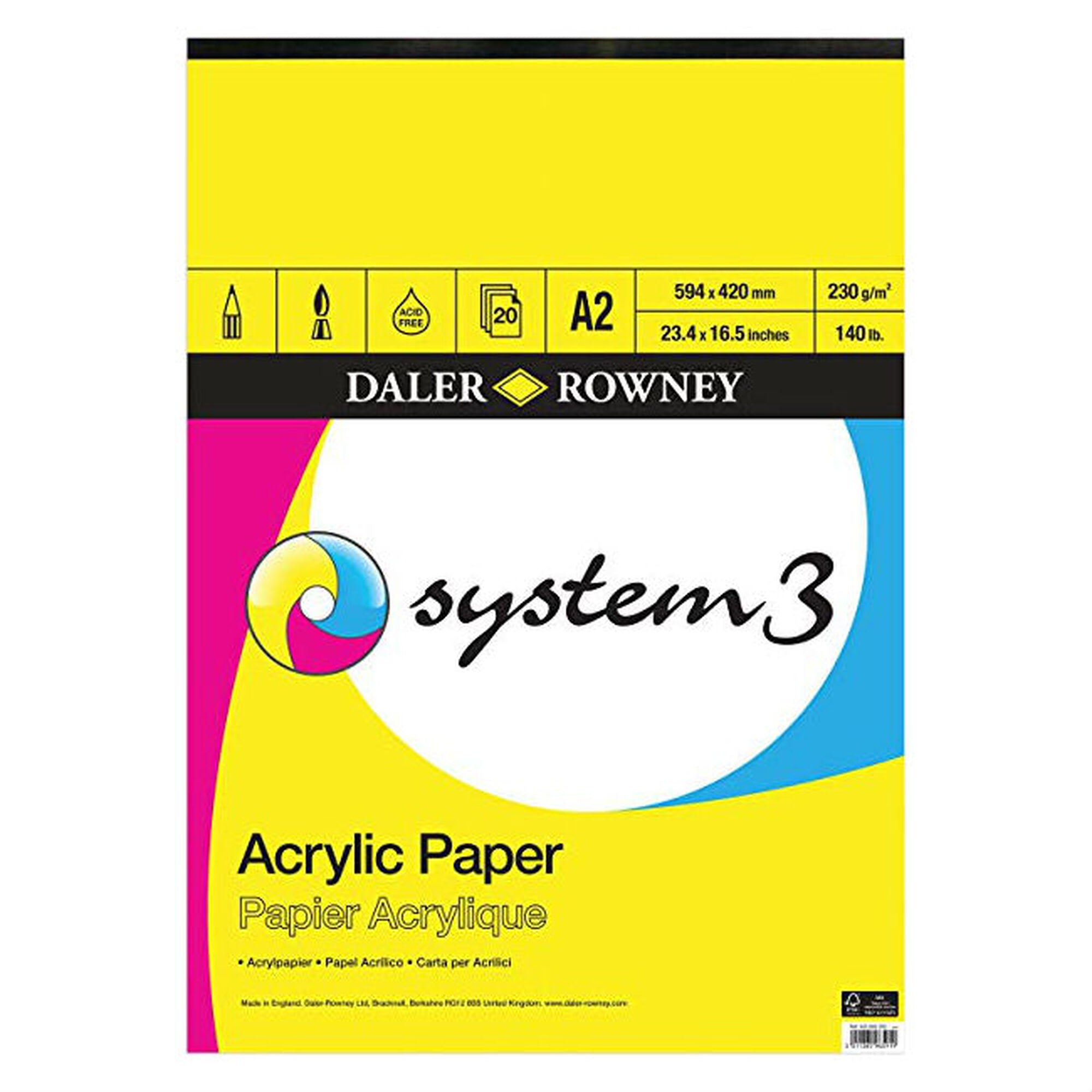 Akrylblock – System3 – Medium Gräng, 230 g, 20 ark – Daler-Rowney - A2