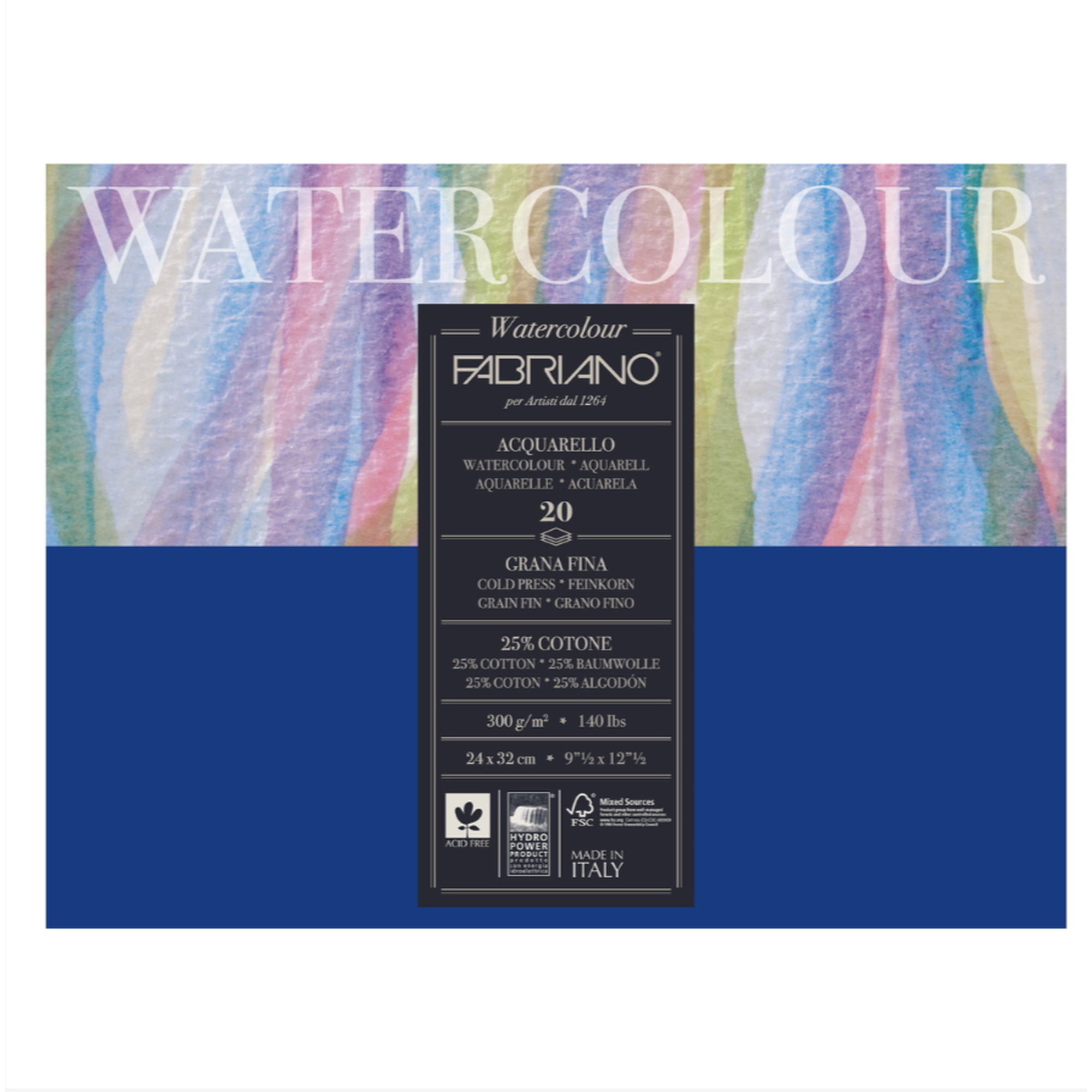 Akvarellblock – Watercolour – Fin (CP/Not), 300 g, 20 ark – Fabriano