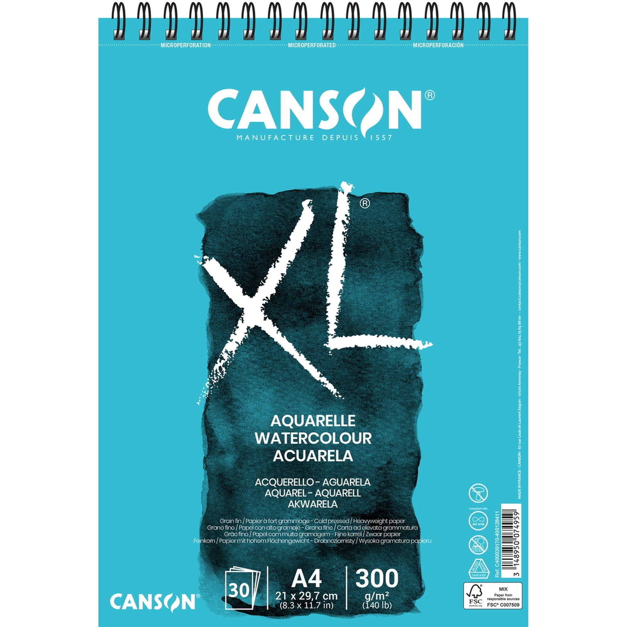 Akvarellblock – XL Aquarelle – Fin (CP/Not), 300 g, 30 ark – Canson - A4