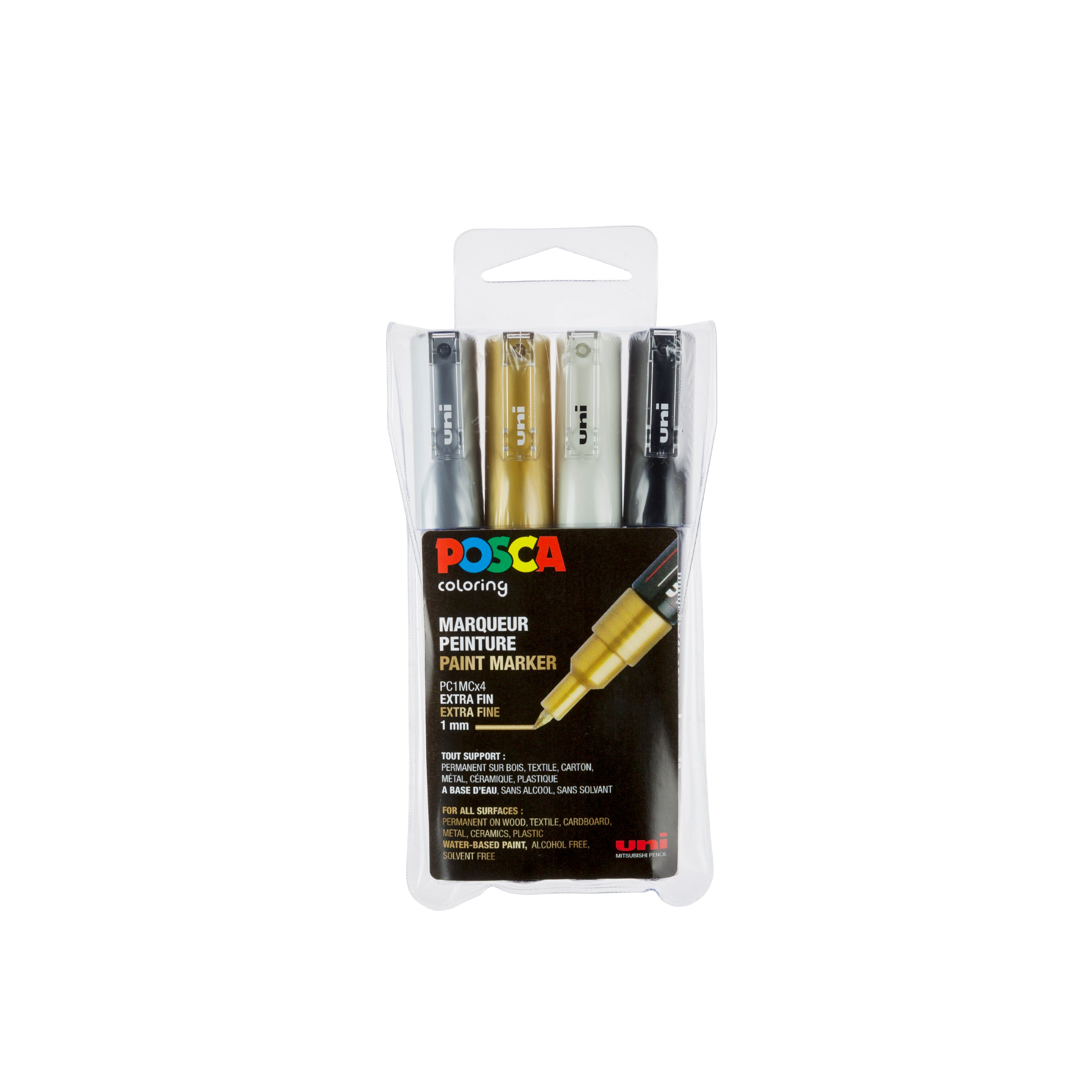 Posca PC-1MC Set (0,7–1 mm) - Black, White & Metallic - 4 st