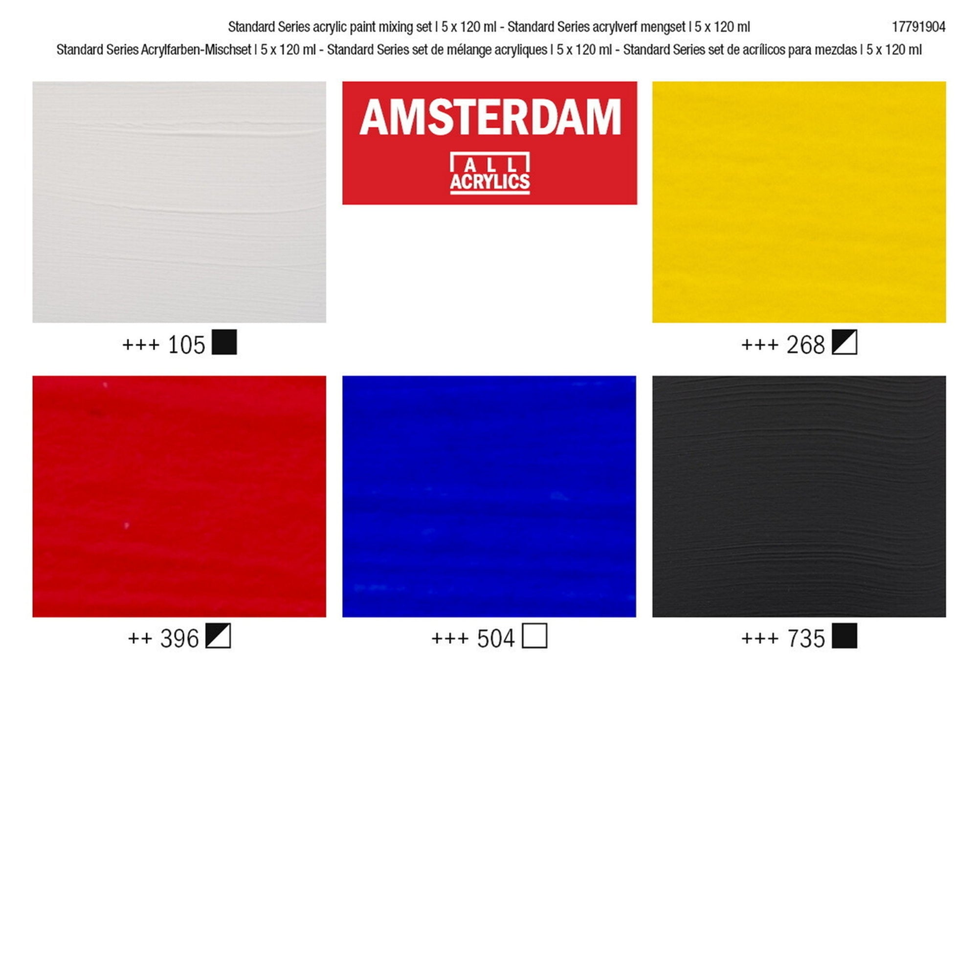 Amsterdam Akrylfärgset - Primary Set - 5 x 120 ml + 3 doseringsmunstycken