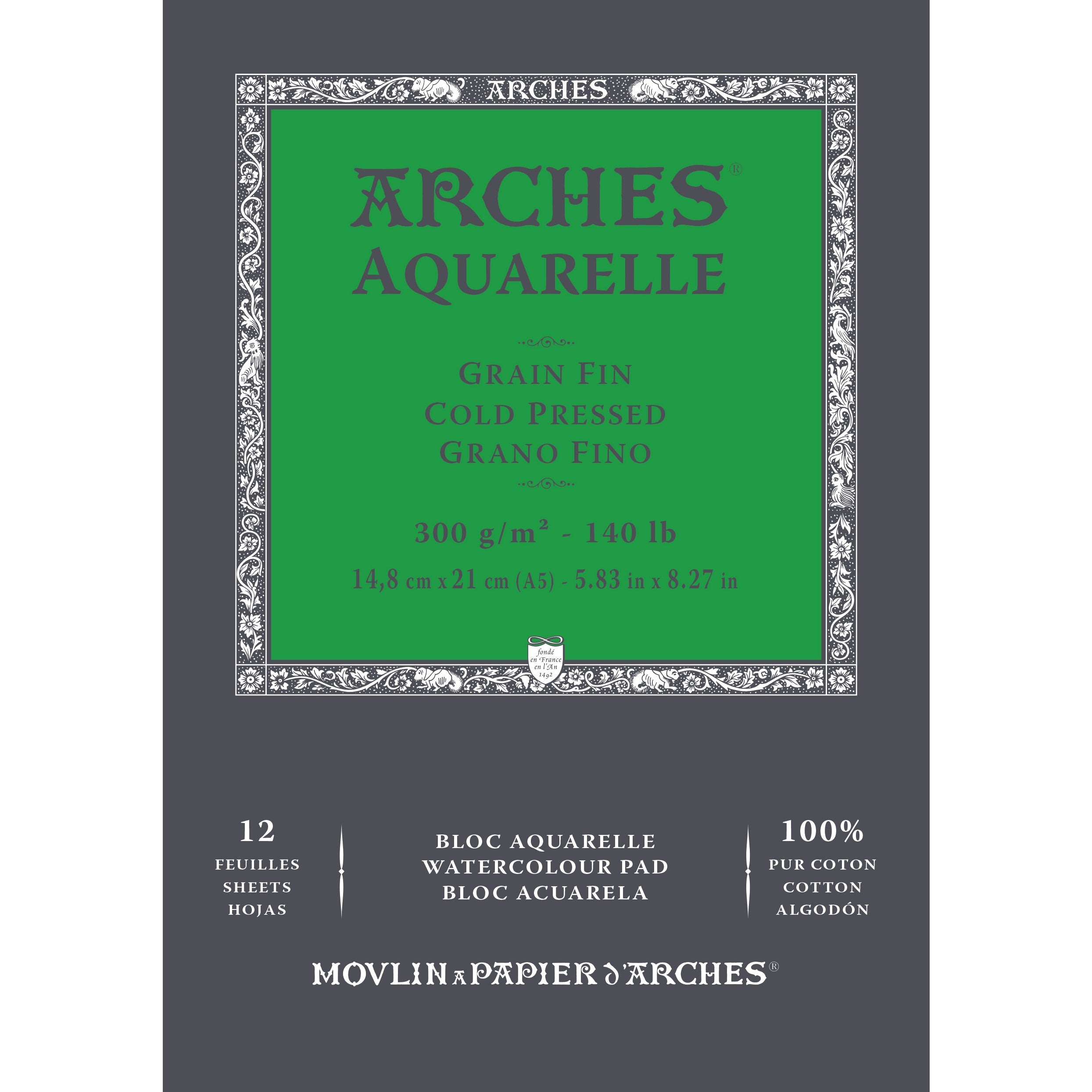 Akvarellblock – Fin (CP/Not), 300 g, 12 ark – Arches