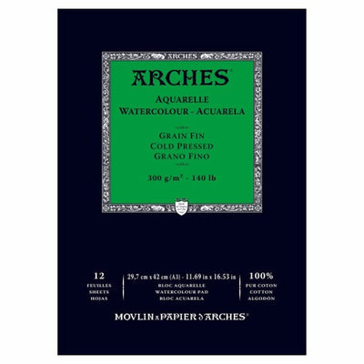 Akvarellblock – Fin (CP/Not), 300 g, 12 ark – Arches