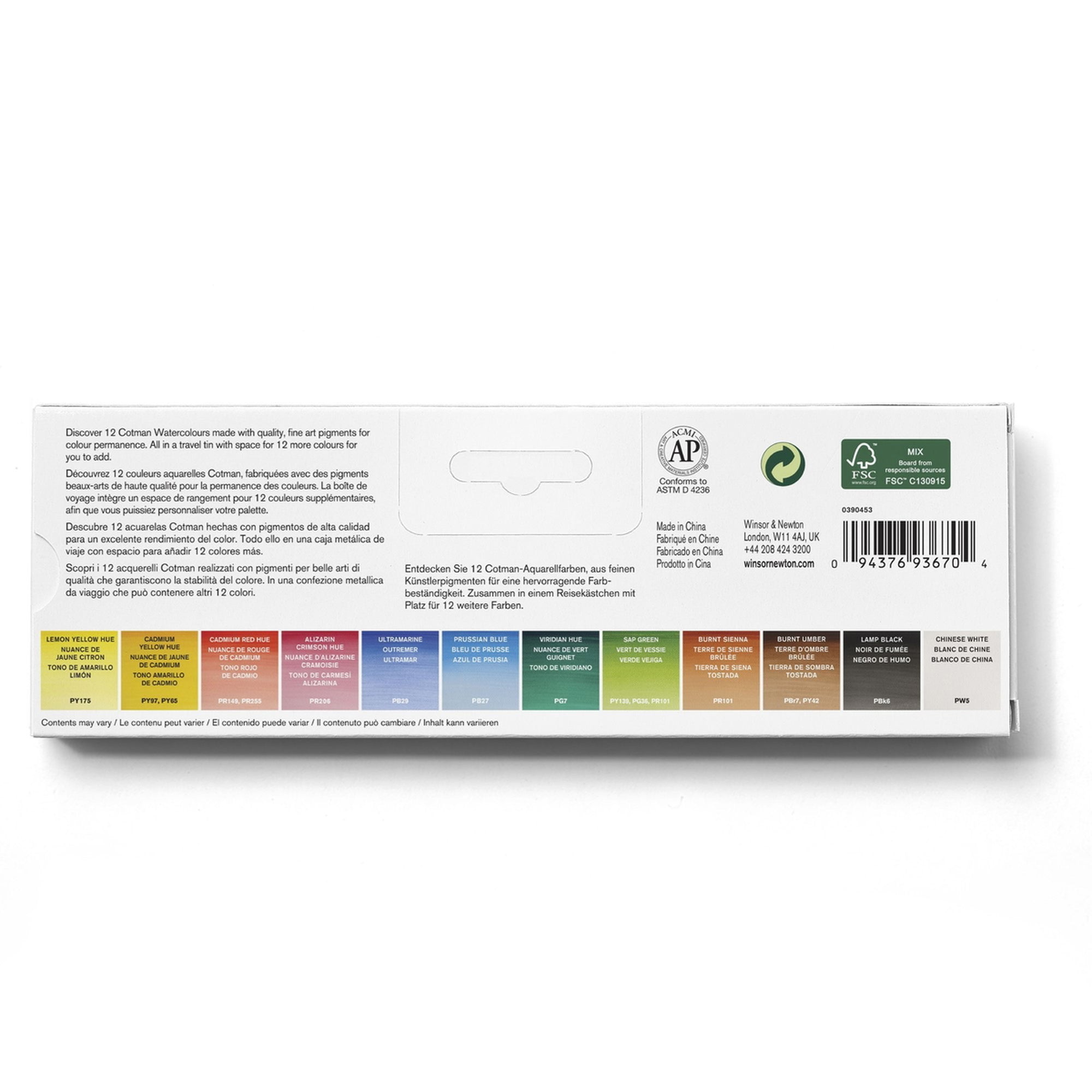 Winsor & Newton Cotman Akvarellfärgset - Blue Box - 12 halvkoppar
