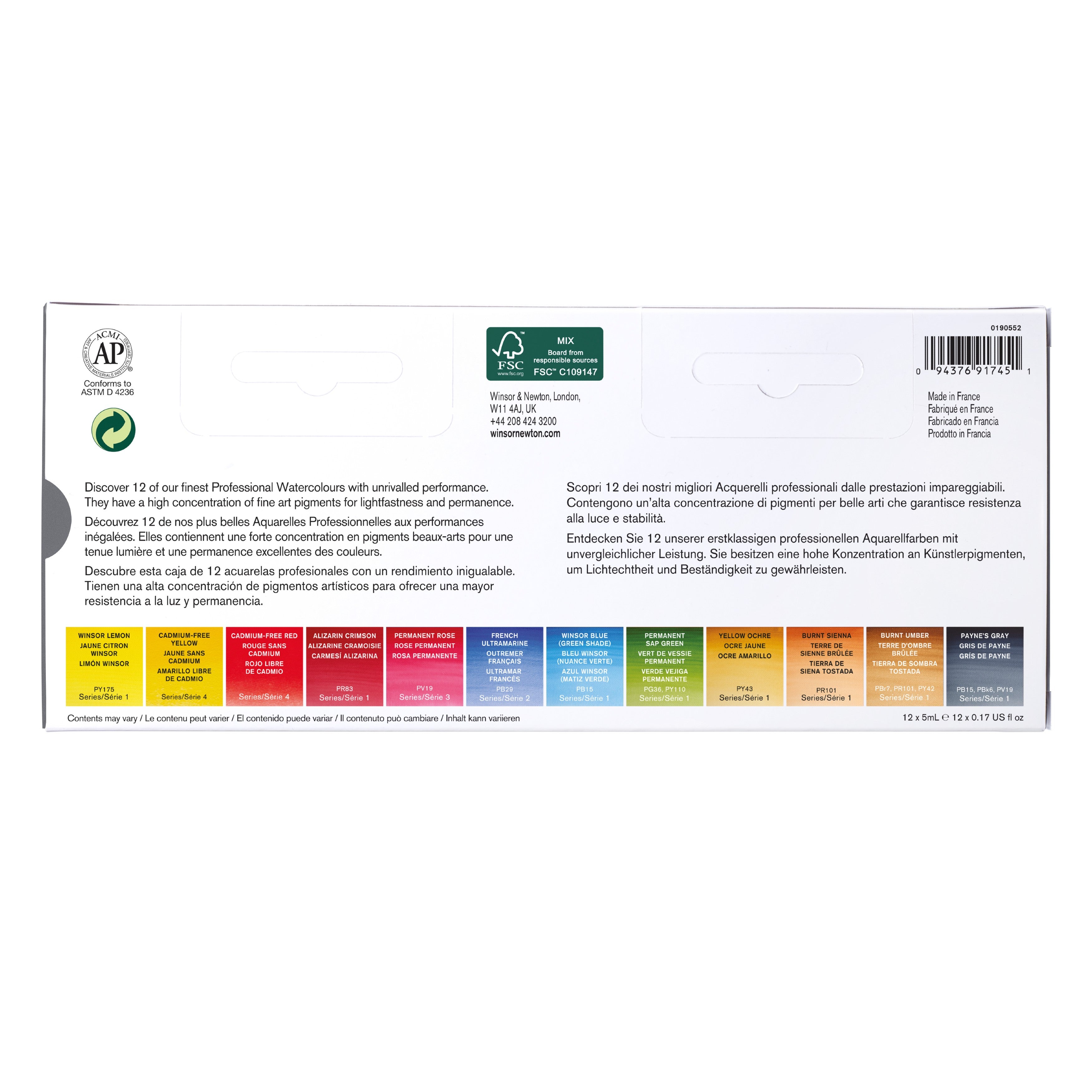 Winsor & Newton Professional Akvarellfärgset - Tube Travel Tin - 12 x 5 ml
