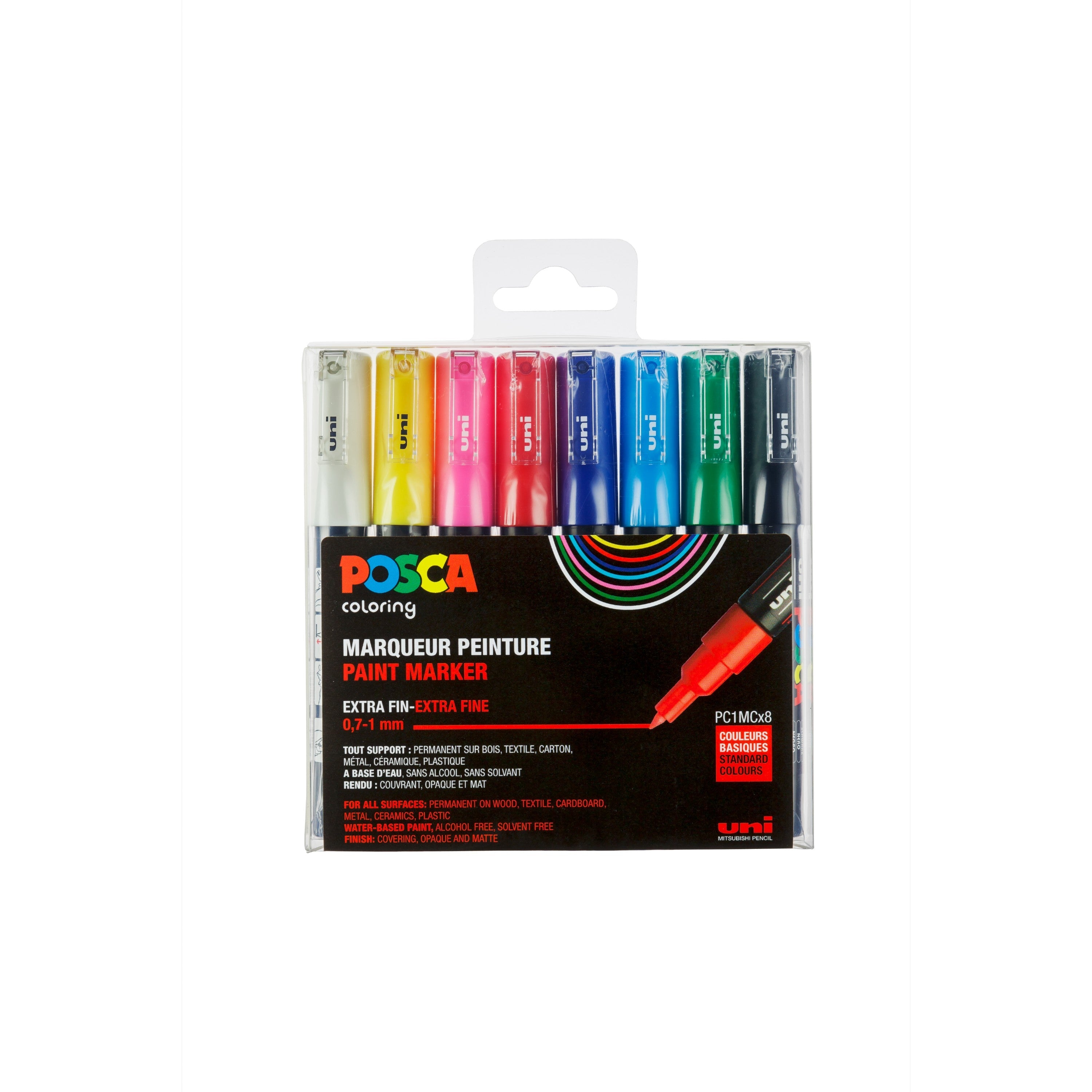 Posca PC-1MC Set (0,7–1 mm) - Basic Colours - 8 st