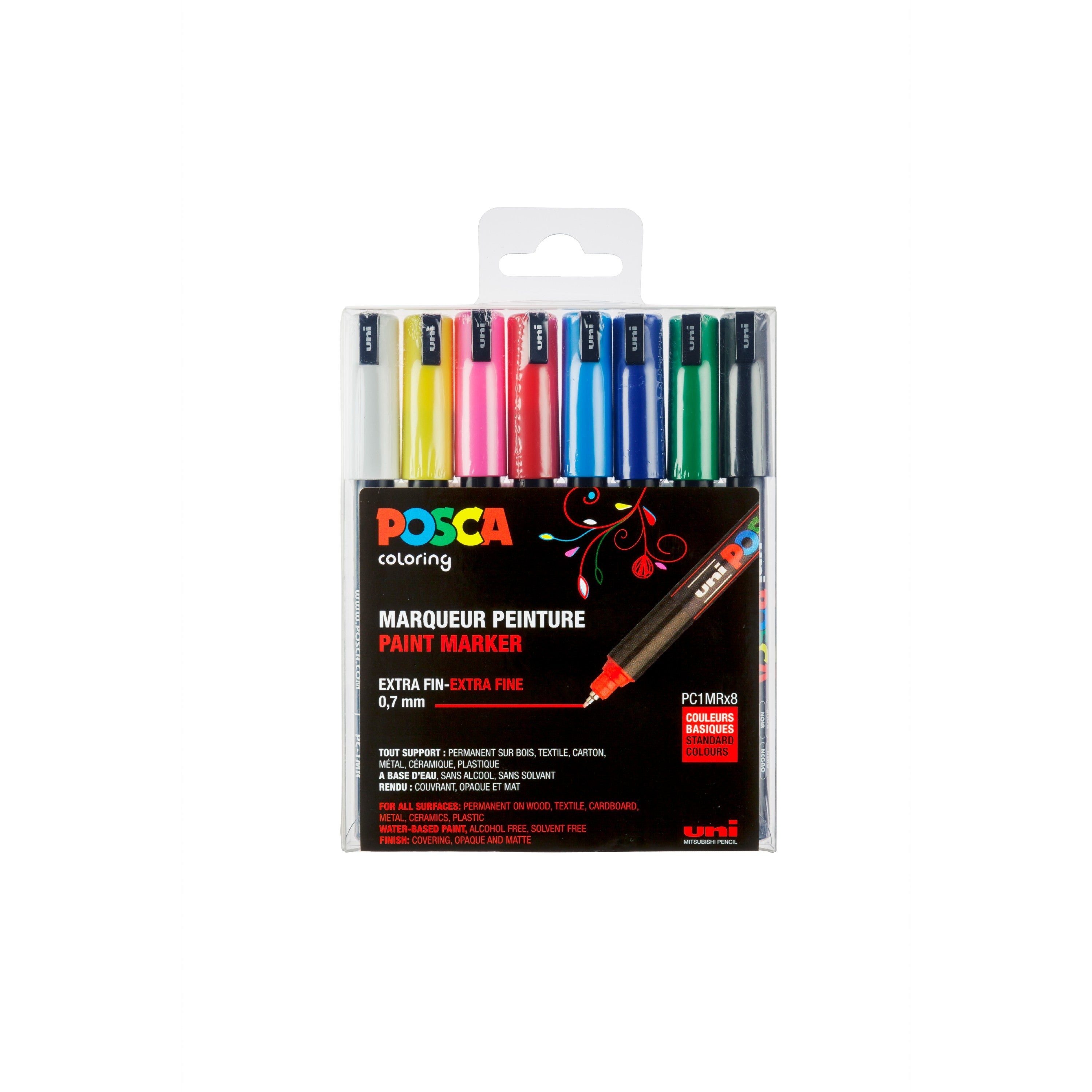 Posca PC-1MR Set (0,7 mm) - Basic Colours - 8 st