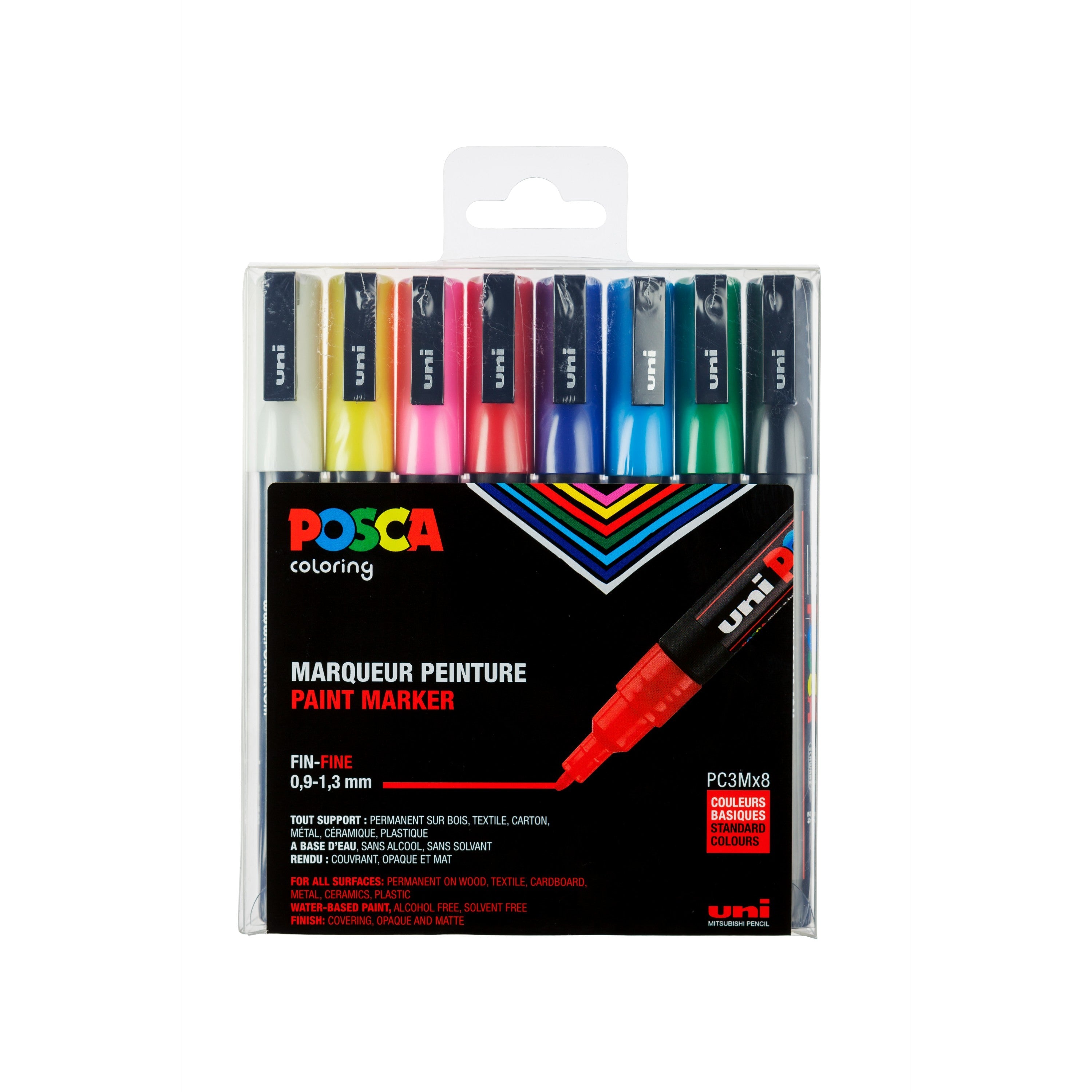 Posca PC-3M Set (0,9–1,3 mm) - Basic Colours - 8 st