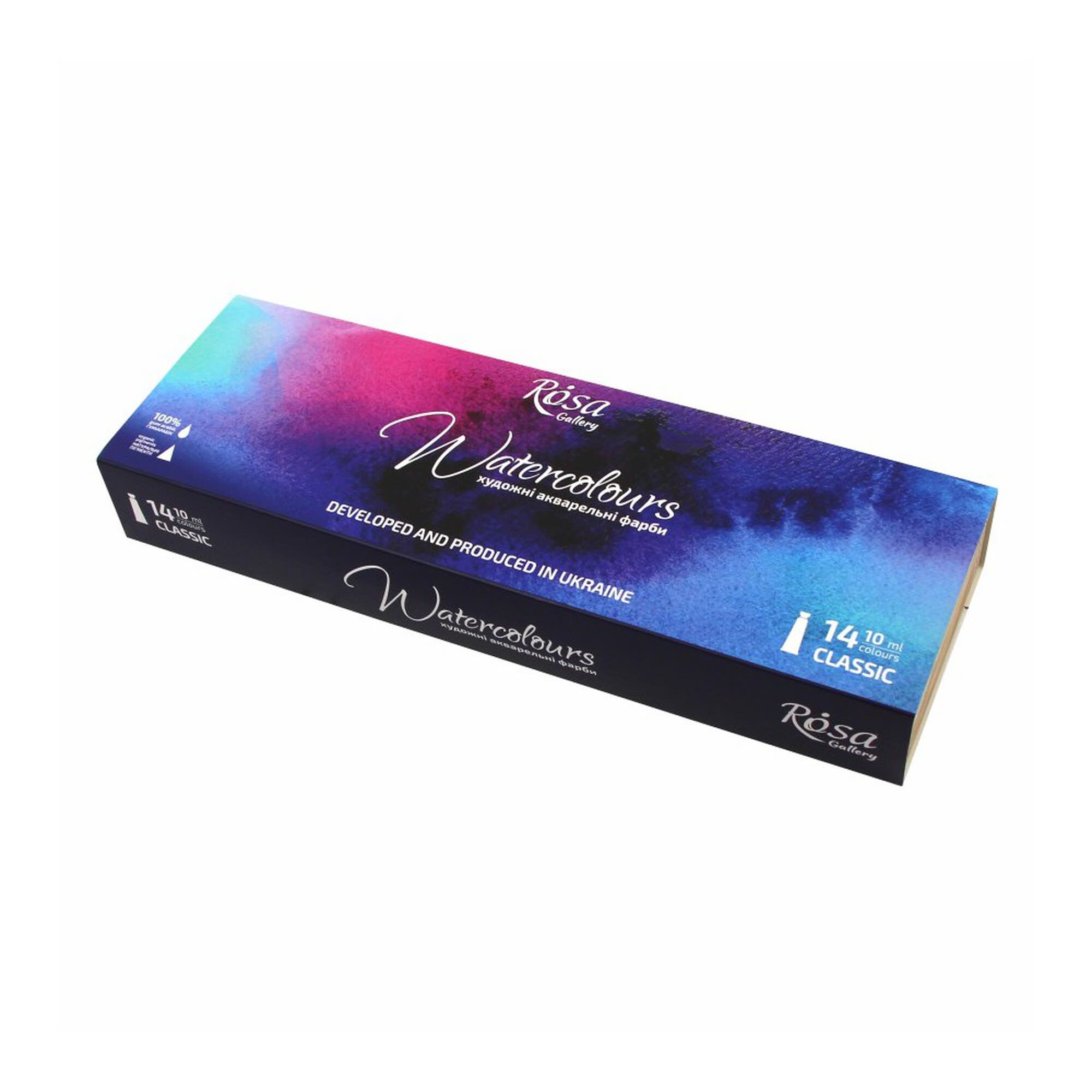 Rosa Gallery Akvarellfärgset - 10 ml - Trälåda 14 st