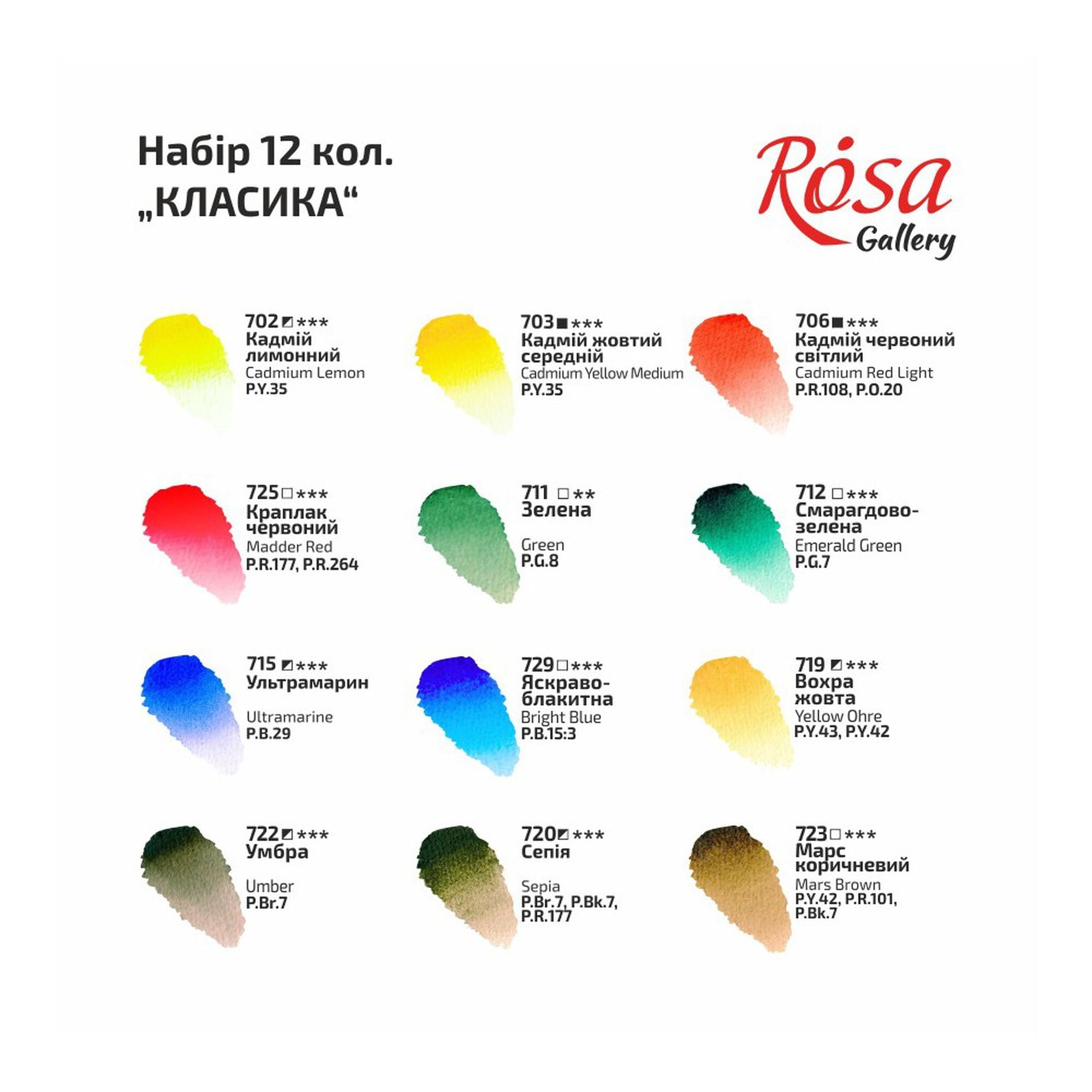Rosa Gallery Akvarellfärgset - Helkopp - Kartong 12 st
