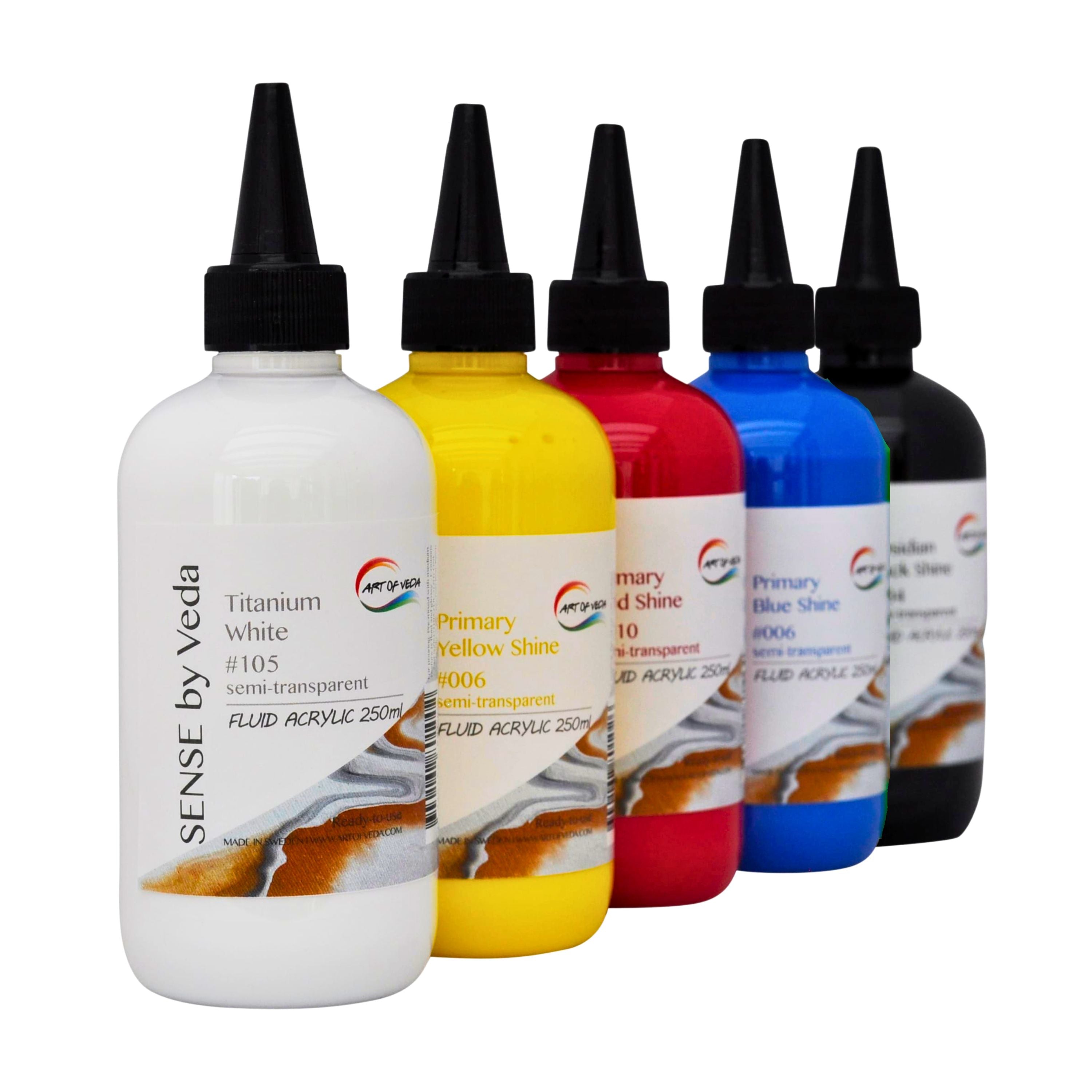 SENSE by Veda FLUID Akrylfärgset - 250 ml - Basfärger - 5 st